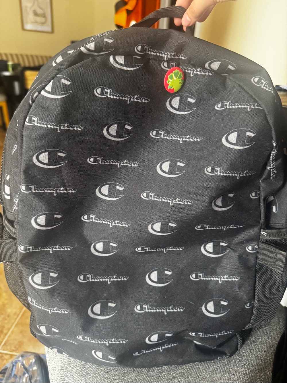 Champion Black Backpack with White Logo Print